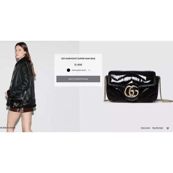 NEW!  GUCCI BLACK PATENT LEATHER MARMONT GG CROSSBODY BAG PURSE BOX AUTHENTIC - Picture 2 of 13